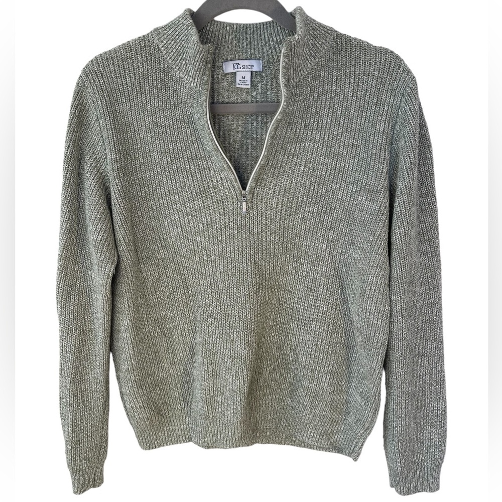 Zip up sweater in soft mossy green